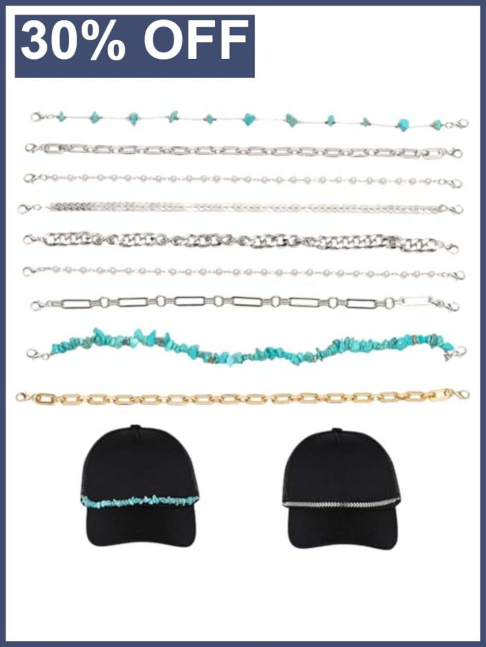 9 Pc Detachable Metal Hat Chains Trucker Cap Charms DIY Decoration
